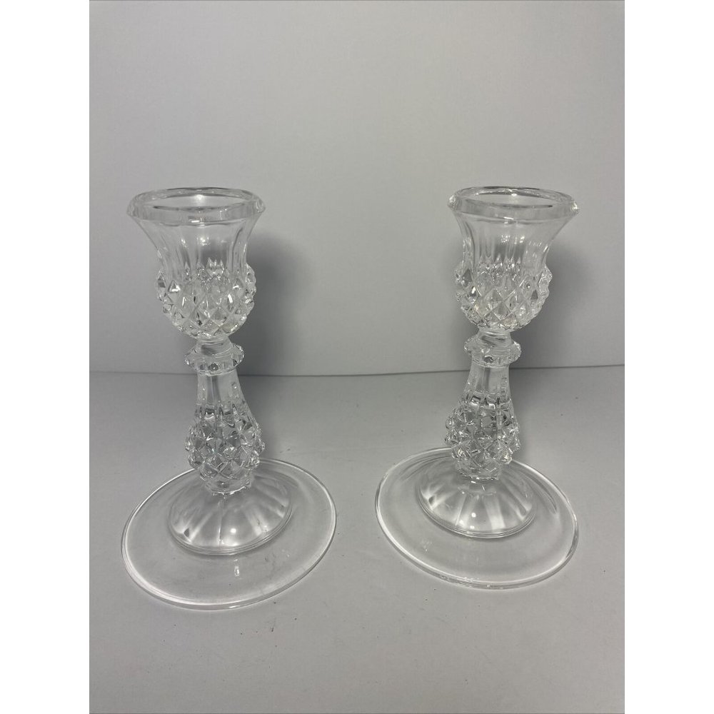 Pair of Cristal D'Arques Longchamp Crystal Candlestick Candle Holders.